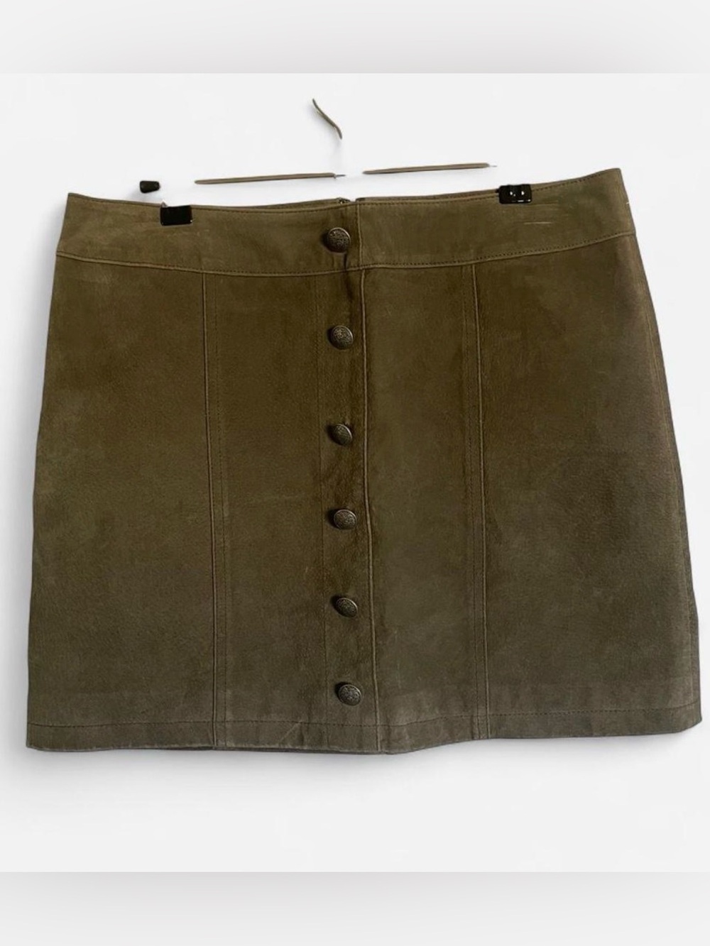 Gianni Bini Darcy Olive Green Genuine Leather Suede Mini Skirt M